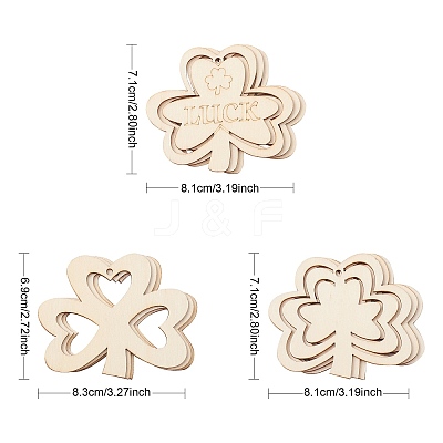 3 Sets 3 Styles Saint Patrick's Day Theme Wood Big Pendant Decorations HJEW-CJ0001-05-1