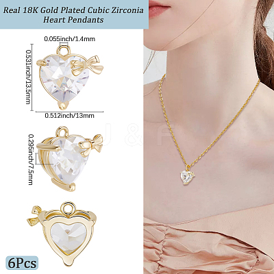 6Pcs Brass Micro Pave Cubic Zirconia Pendants KK-BBC0020-46-1