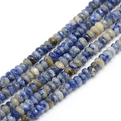 Faceted Natural Blue Spot Jasper Rondelle Bead Strands G-M065-4mm-06-1
