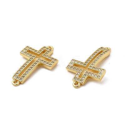 Brass Micro Pave Clear Cubic Zirconia Connector Charms KK-E068-VB326-1