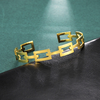 304 Stainless Steel Hollow Rectangle Cuff Bangles BJEW-H322-01G-1