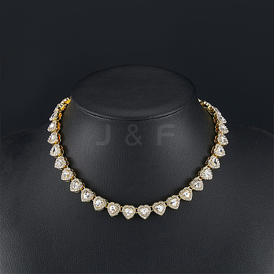 1Pc Heart Zinc Alloy Crystal Rhinestone Cup Chain Tennis Necklaces for Women NJEW-SP0001-06G-1