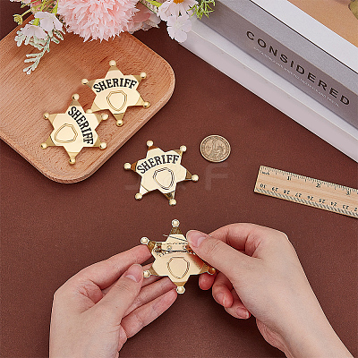 4Pcs Alloy Star with Word Sheriff Brooch Pin for Costume Accessories JEWB-FG0001-52B-1