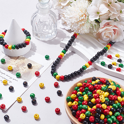 1000Pcs 4 Colors Dyed Natural Wood Beads COCO-SP0002-03-1