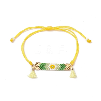 Handmade Japanese Seed Rectangle with Flower Link Braided Bead Bracelet BJEW-MZ00014-02-1