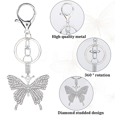 2Pcs Alloy Rhinestone Pendants Keychain KEYC-SP0001-22-1