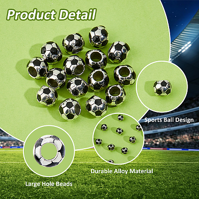 20Pcs Alloy Black Enamel Sport Ball European Beads ENAM-HS0001-02-1