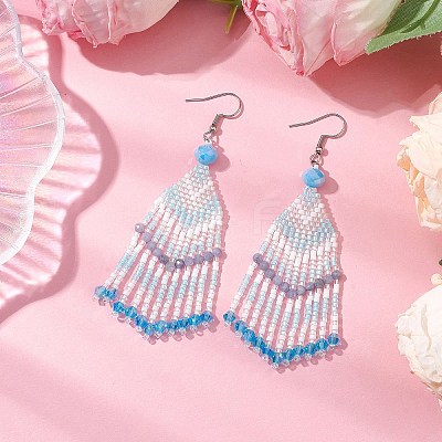 Glass Seed Beaded Tassel Dangle Earrings for Women EJEW-MZ00202-1
