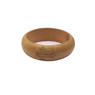 Engraved Religion Cross Wood Bangles for Women WG84337-02-1