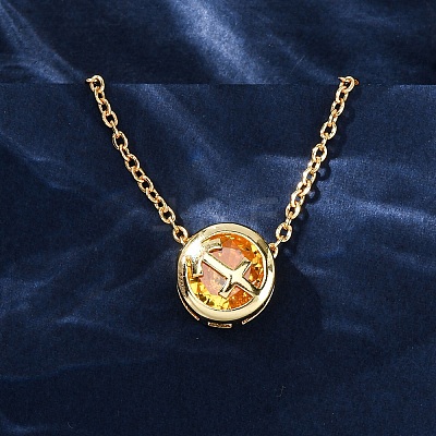 Brass Pave Cubic Zirconia Birth Stone Constellation Pendant Cable Chain Necklaces NJEW-D334-01G-04-1