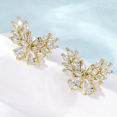 Brass Micro Pave Cubic Zirconia Stud Earrings Findings EJEW-F373-04G-1