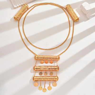 Vintage Brass Long Column Coin Tassel Pendant Shoulder Body Chains for Women SC1871-1