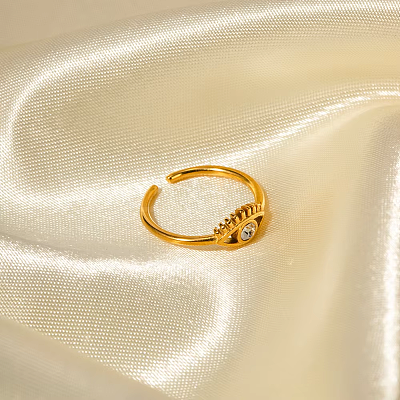 Adjustable 304 Stainless Steel with Cubic Zirconia Cuff Open Rings for Women DT5559-1