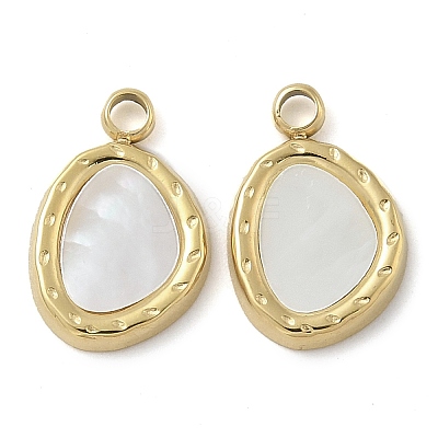 Ion Plating(IP) 304 Stainless Steel Pave Natural White Shell Nuggets Charms STAS-B075-29G-1
