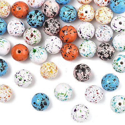 20Pcs Spray Painted Opaque Acrylic Beads ACRP-YW0001-17-1