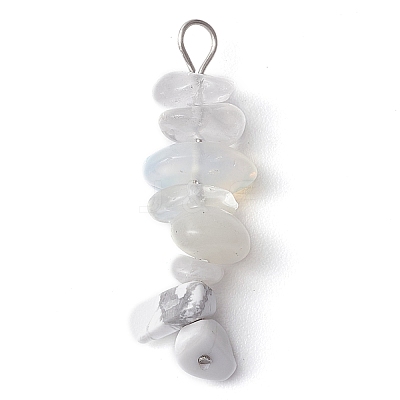 Gradient Color Natural Quartz Crystal & Synthetic White Howlite & Natural White Moonstone & Opalite Chip Beaded Pendants PALLOY-JF02790-01-1