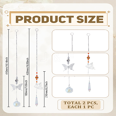 2Pcs 2 Styles Glass & Alloy Butterfly Hanging Suncathers HJEW-LP0002-89B-1