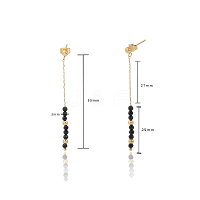 Bohemian Style Natural Black Agate Beaded Tassel Dangle Earrings WG6B05D-01-1