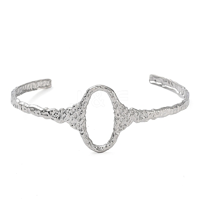Non-Tarnish 304 Stainless Steel Hollow Oval Cuff Bangle for Women BJEW-D061-01P-1