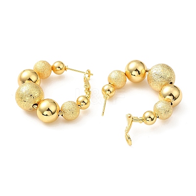 Rack Plating Brass Round Beaded Hoop Earrings EJEW-Z019-02A-G-1