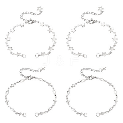 4Pcs 2 Styles 304 Stainless Steel Star & Rhombus Link Chain Bracelet Making AJEW-TADJ00008-1