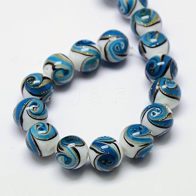 Handmade Glass Gold Sand Lampwork Round Beads Strands X-PORC-L013-03-1