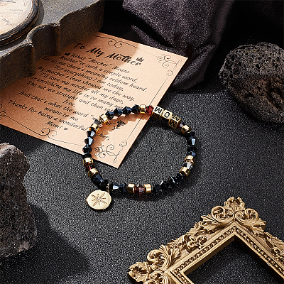 Word MOM Acrylic & Glass Beaded Stretch Bracelet BJEW-OC0001-15-1