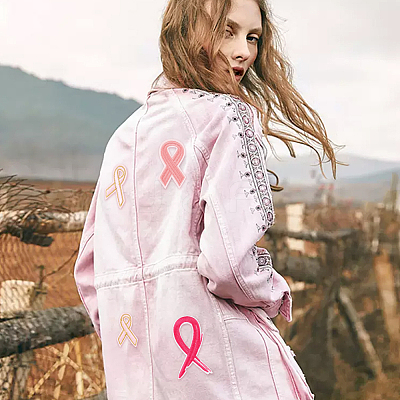 32Pcs 4 Style Breast Cancer Awareness Ribbon Computerized Embroidery Cloth Iron on Patches PATC-FG0001-31-1