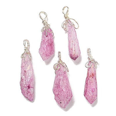 Electroplated Platinum Palted Copper Wire Wrapped Natural Quartz Crystal Pendants G-L133-07G-1