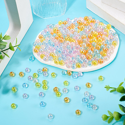 300Pcs 6 Colors Transparent Acrylic Beads MACR-TA0002-47-1