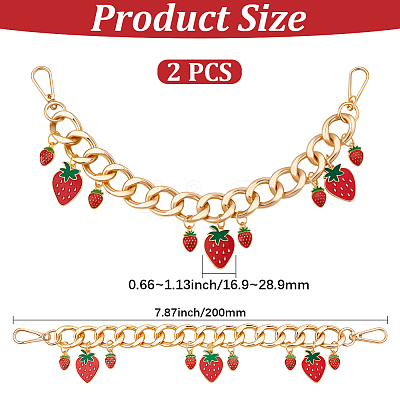 2Pcs Alloy Enamel Strawberry Charm Aluminum Bag Decorative Chains HJEW-BBC0001-27B-1