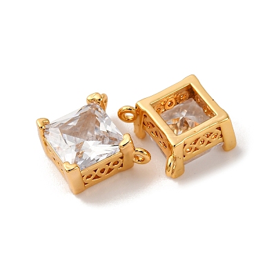 Brass Pave Clear Cubic Zirconia Square Charms KK-K382-49G-1