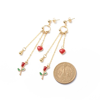 Enamel Heart & Rose Dangle Stud Earrings EJEW-JE05041-02-1