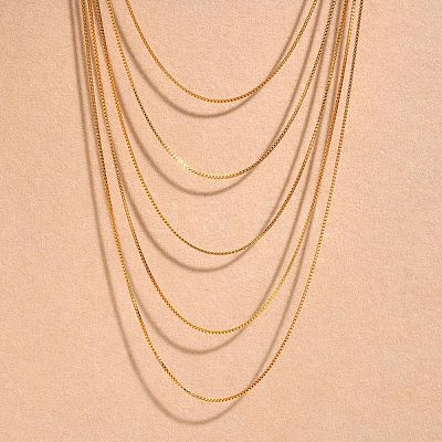 304 Stainless Steel Box Chain Multi Layered Necklaces for Women NJEW-U025-01G-03-1