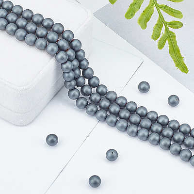 4 Strands Frosted Non-magnetic Synthetic Hematite Round Beads Strands G-OC0001-98-1