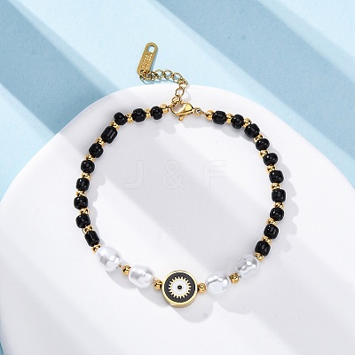 304 Stainless Steel Beaded Bracelets for Women BJEW-Z099-01G-1