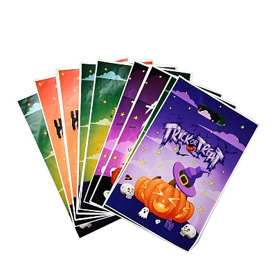 50Pcs 4 Styles Halloween Pumpkin Printed OPP Cellophane Packaging Bags with Die Hole Handles ABAG-C013-07-1