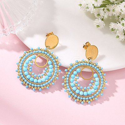 304 Stainless Steel with Glass Seed Beads Stud Earrings EJEW-MZ00761-1