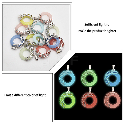 12Pcs 6 Colors Synthetic Luminous Stone Pendants G-CA0001-74-1