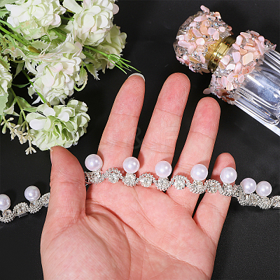 1 Yard Brass Crystal Rhinestone Cup Chain with Imitation Pearl OCOR-GL0001-08A-1