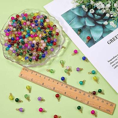 200Pcs 10 Colors Crackle Glass Pendants PALLOY-SW0018-02-1