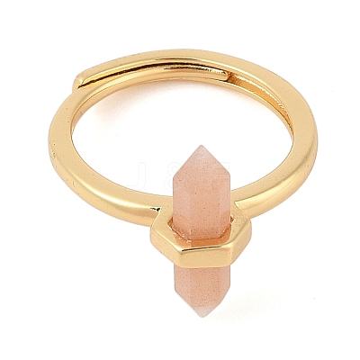 Double Pointed Hexagonal Prism Natural Sunstone Adjustable Rings for Women RJEW-G327-01G-01-1