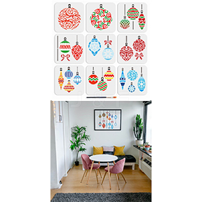9Pcs Christmas Light Ball PET Hollow Out Drawing Painting Stencils DIY-MA0006-28-1