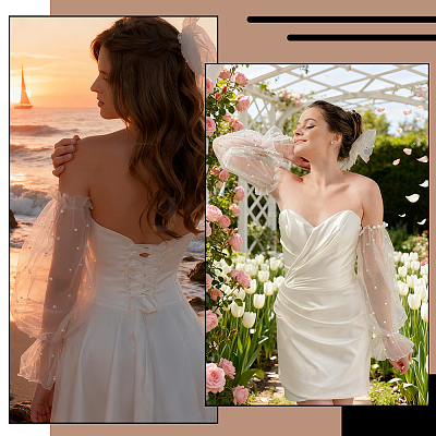 Polyester Detachable Mesh Puff Sleeves AJEW-WH0485-43A-1