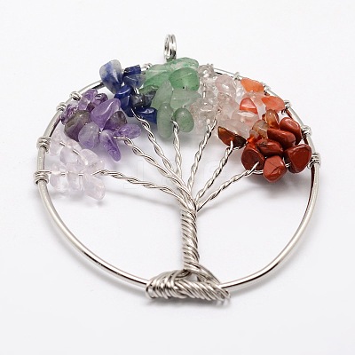 Tree of Life Mixed Stone Bead Brass Wire Wrapped Big Pendants KK-L136-01C-NR-1