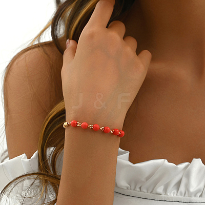 Vintage Ethnic Style Brass & Plastic Beaded Bracelets for Women's Daily Wear CM6785-2-1