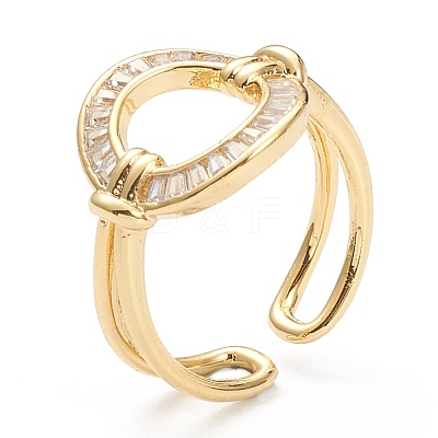 Brass Micro Pave Clear Cubic Zirconia Cuff Rings ZIRC-M117-05G-1