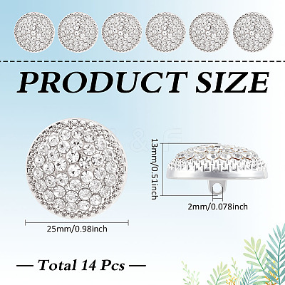 14Pcs 1-Hole Alloy Glass Shank Buttons BUTT-MA0001-16C-S-1