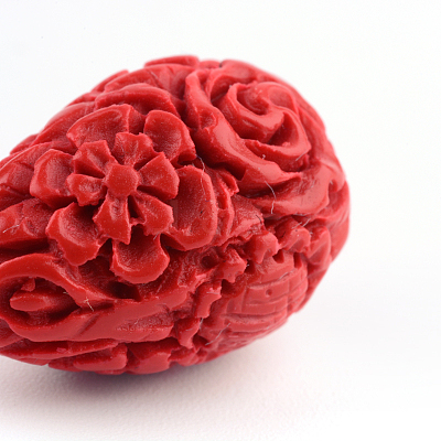 Carved Flower Cinnabar Beads CARL-Q004-53-1