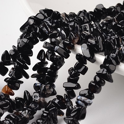 Nuggets Dyed & Heated Natural Black Agate Beads Strands G-M344-13-1
